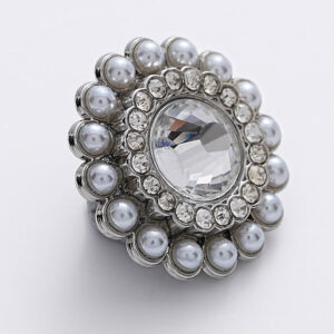 23mm Sunflower Shape Full Diamond Pearl Silver Metal Button 5pcs
