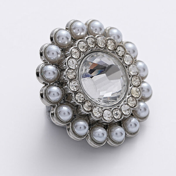 23mm Sunflower Shape Full Diamond Pearl Silver Metal Button 5pcs