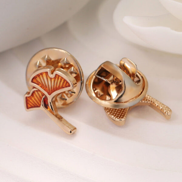 Rose Gold Ginkgo Leaf Metal Men's Shirt Pin Brooch 12pcs