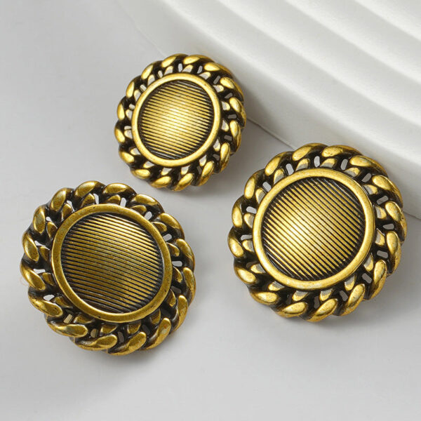 Vintage Gold Striped Sun-Shaped Metal Coat Decorative Button 10pcs - Image 4