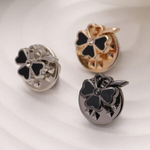 Gold Silver Black Four-Leaf Flower Metal Brooch 12 Pack