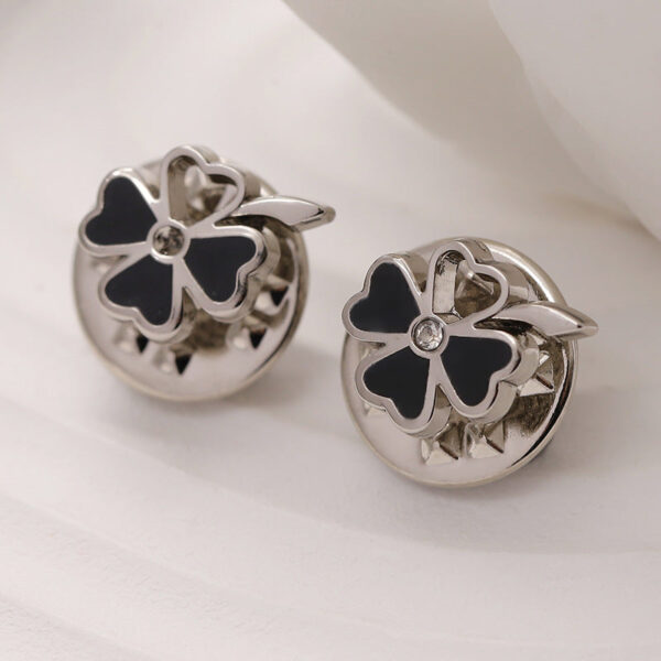 Gold Silver Black Four-Leaf Flower Metal Brooch 12 Pack - Image 2
