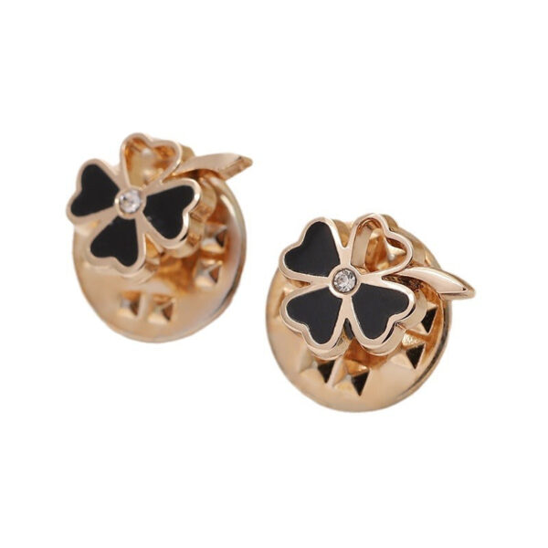 Gold Silver Black Four-Leaf Flower Metal Brooch 12 Pack - Image 3