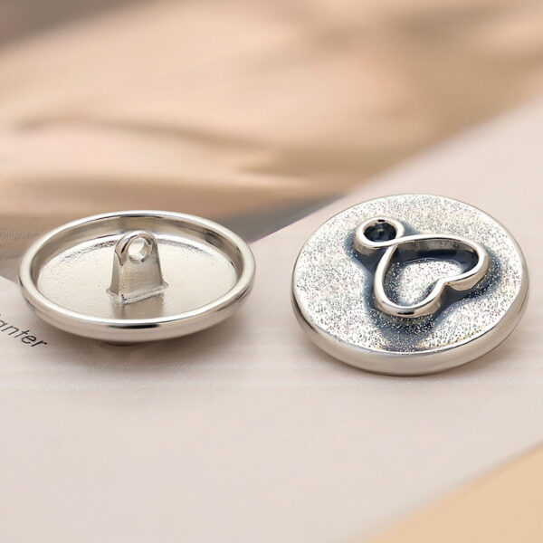 23mm Silver Round Simple Heart-Shaped Metal High-Foot Button 6pcs - Image 2