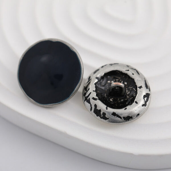 23mm Antique Silver Black Lacquer Round Metal Button 8pcs - Image 2
