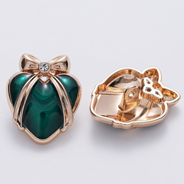 23mm Pink Black Green Butterfly Knot Oiled Heart-Shaped Metal Button 6pcs - Image 4