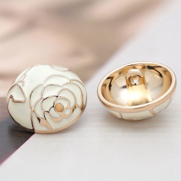 18mm White Camellia Textured Mushroom Shape Metal Buttons 6pcs - Image 4