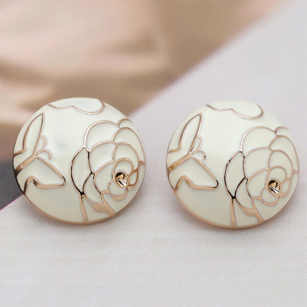 18mm White Camellia Textured Mushroom Shape Metal Buttons 6pcs - Image 3