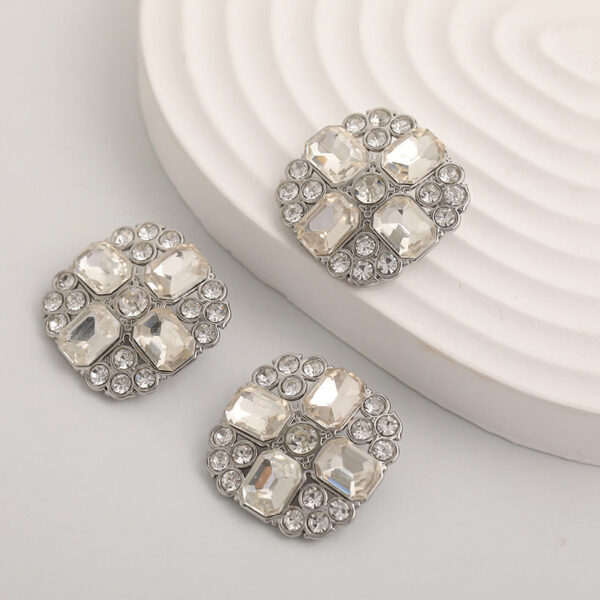 23mm Noble Square  Crystal Diamonds Silver Metal Button 5pcs - Image 4