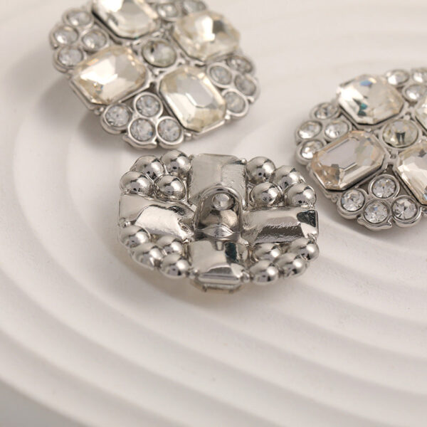 23mm Noble Square  Crystal Diamonds Silver Metal Button 5pcs - Image 2