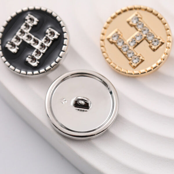 20mm Round Metal Shank Button with Letter H and Rhinestones 8pcs - Image 3