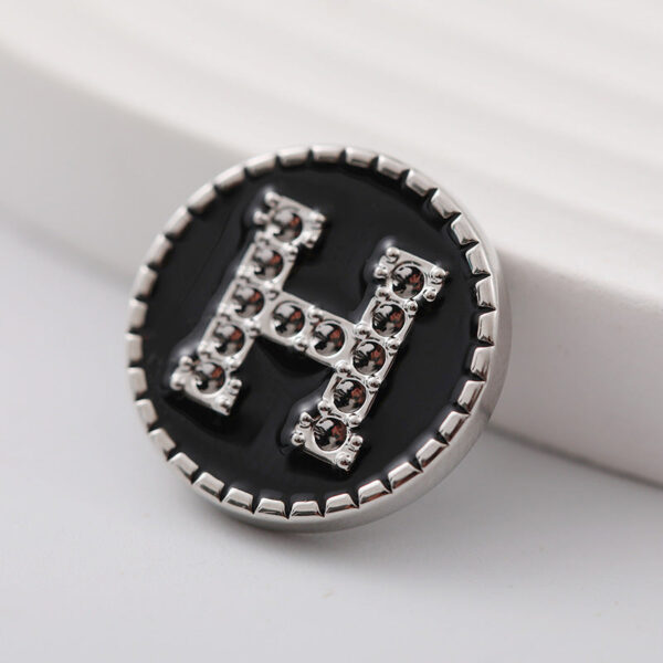 20mm Round Metal Shank Button with Letter H and Rhinestones 8pcs - Image 4