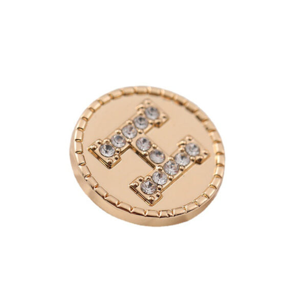 20mm Round Metal Shank Button with Letter H and Rhinestones 8pcs - Image 5
