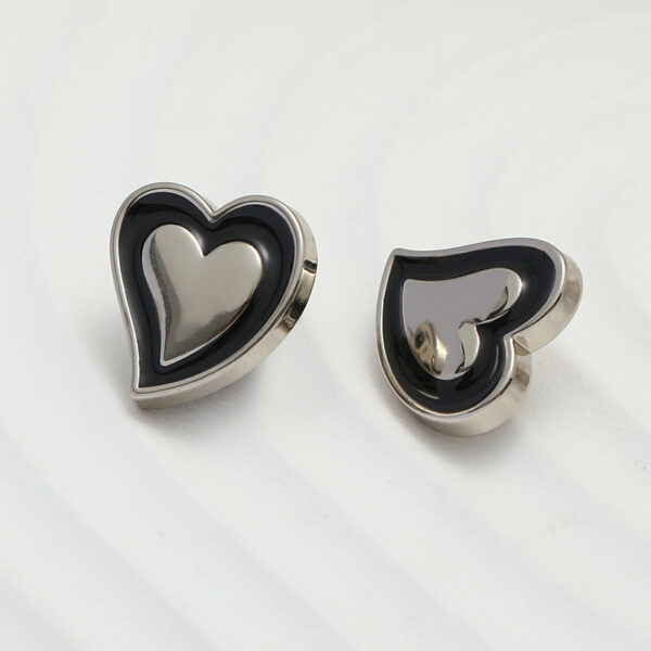 11mm Heart-Shaped Black Oil-Dipped Silver Metal Button 20pcs - Image 3