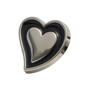 11mm Heart-Shaped Black Oil-Dipped Silver Metal Button 20pcs