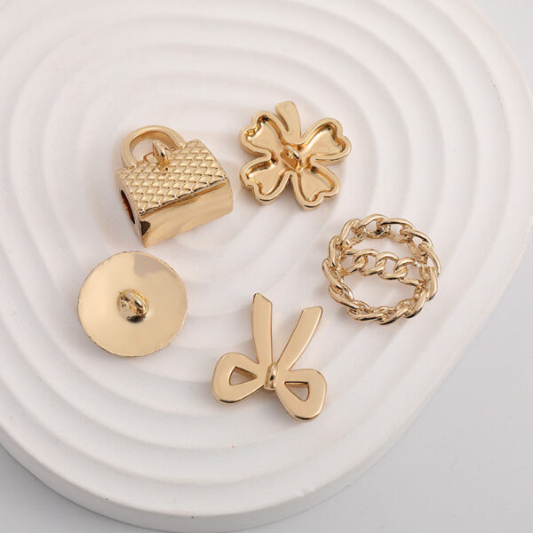 21mm Handbag Four-Leaf Clover Bow Bracelet Gold Metal Buttons 5 Pack - Image 2
