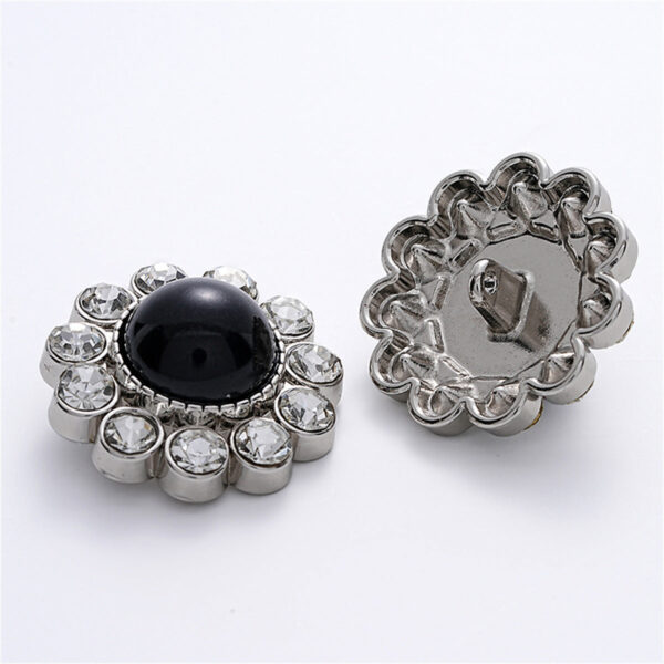 Black Cat's Eye Pearl and Diamond-Inlaid Metal Evening Gown Button 5pcs