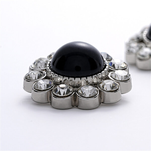 Black Cat's Eye Pearl and Diamond-Inlaid Metal Evening Gown Button 5pcs