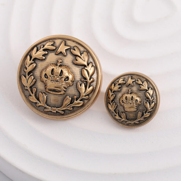 15-23mm British Antique Gold Crown and Laurel Leaf Metal Button 10pcs - Image 3