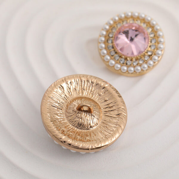 Round Fashion Metal Button with Diamonds Pearls 5pcs - Image 2