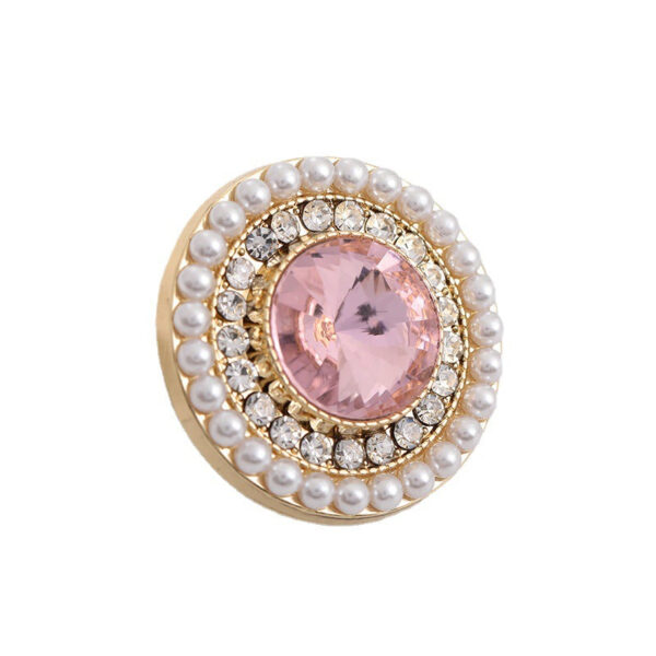 Round Fashion Metal Button with Diamonds Pearls 5pcs - Image 3