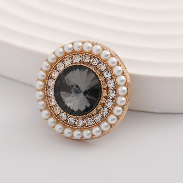 Round Fashion Metal Button with Diamonds Pearls 5pcs - Image 4