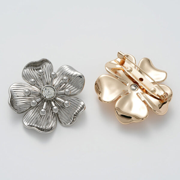 43mm Fashion Flower Rhinestone Metal Brooch for Coat Dress 2pcs - Image 2