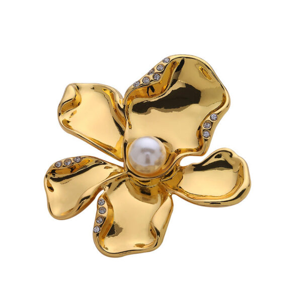 Floral Pearl and Crystal Gold Chrome Plated Metal Buttons 5pcs - Image 4