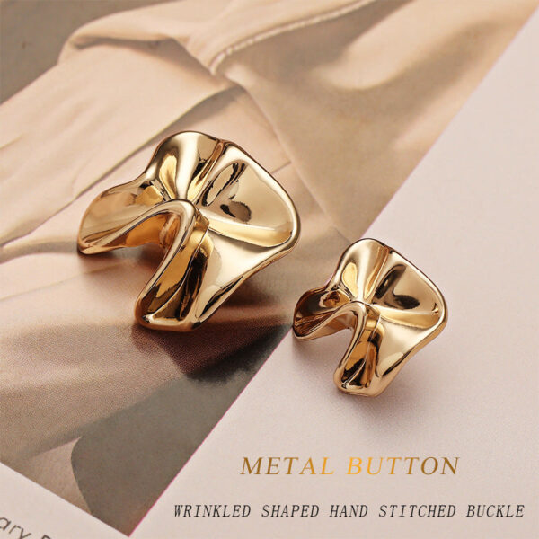 Light Luxury 3D Wrinkled Gold Zinc Alloy Metal Button with Shank 5pcs - Image 2