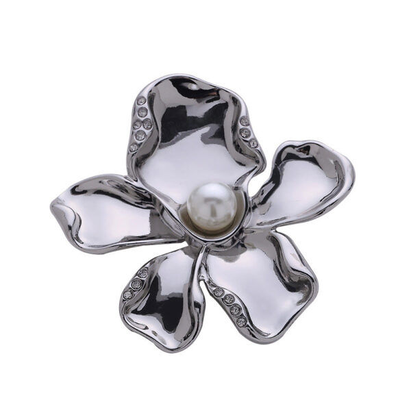 French Gold Chrome-Plated Pearl Flower Brooch Pin 2 Pack - Image 3
