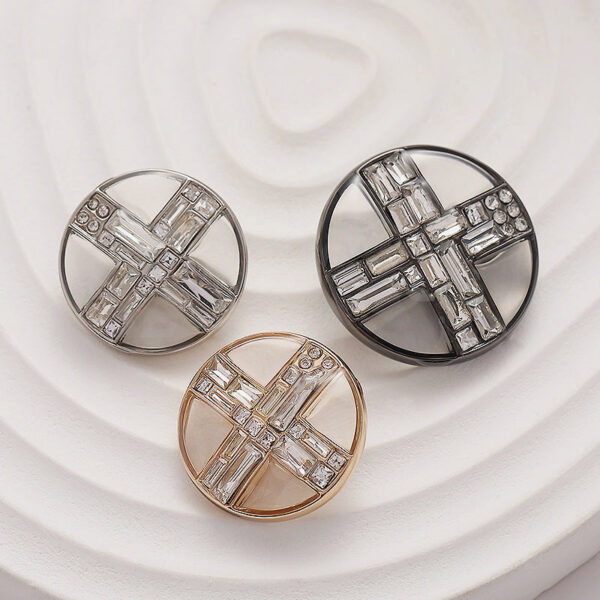 Round Transparent Diamond Cross Metal Buttons 3pcs - Image 2