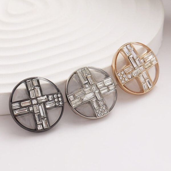 Round Transparent Diamond Cross Metal Buttons 3pcs - Image 3