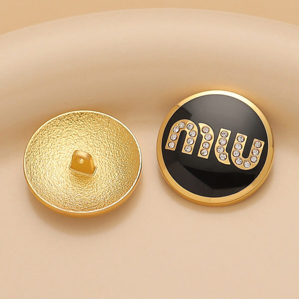 Round Metal Sewing Button MIU Diamonds Black White Pink Lacquer 3pcs - Image 2