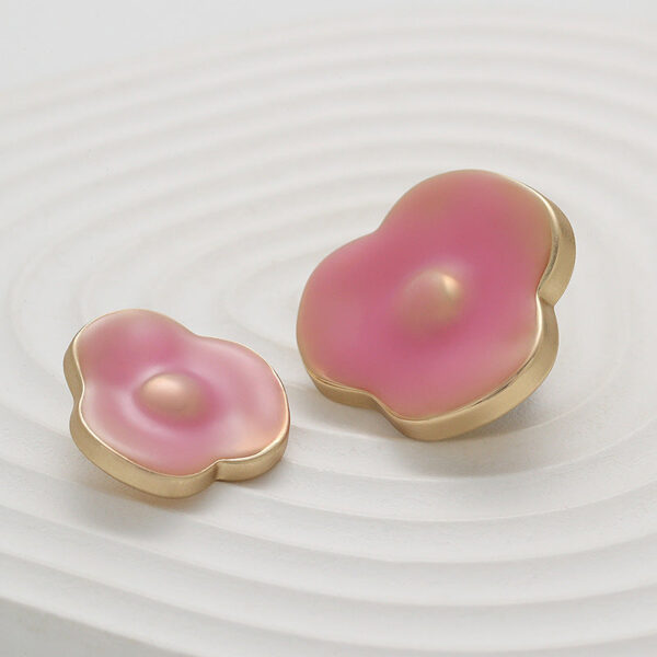 Pink and Green Irregular Flower Metal Sewing Button 6pcs - Image 3