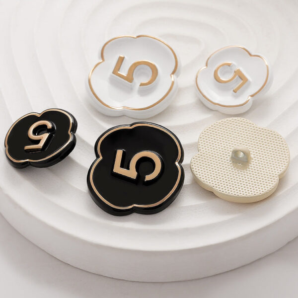 Number 5 Lacquer Pearlescent Floral Metal Hand-Sewn Button 10pcs - Image 2
