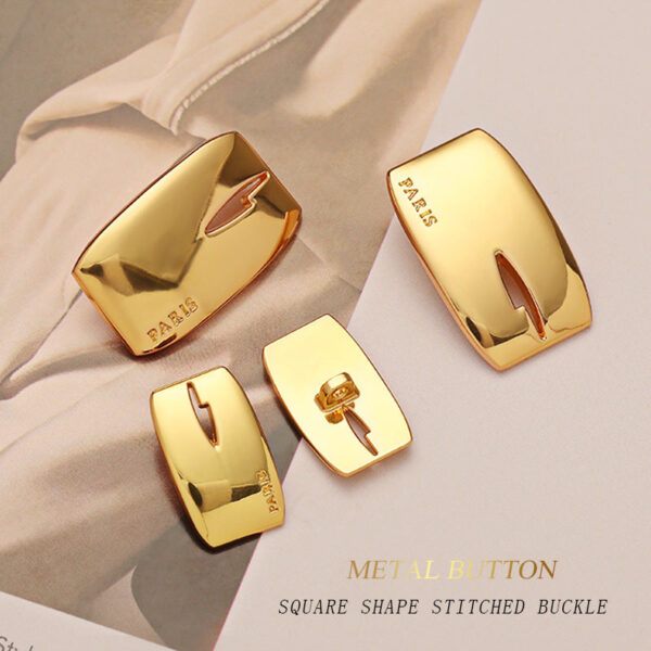 Mirror Gold Rectangular Alloy Metal Shank Coat Button 5pcs - Image 3