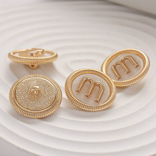 20mm Elegant Shell Inlaid  MRound Gold Metal Buttons 5pcs - Image 2