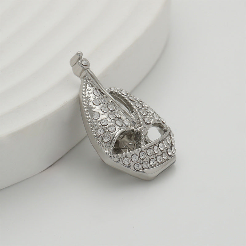 Silver Sailboat Full Diamond Design Fashion Metal Brooch Pin 2pcs - Image 3