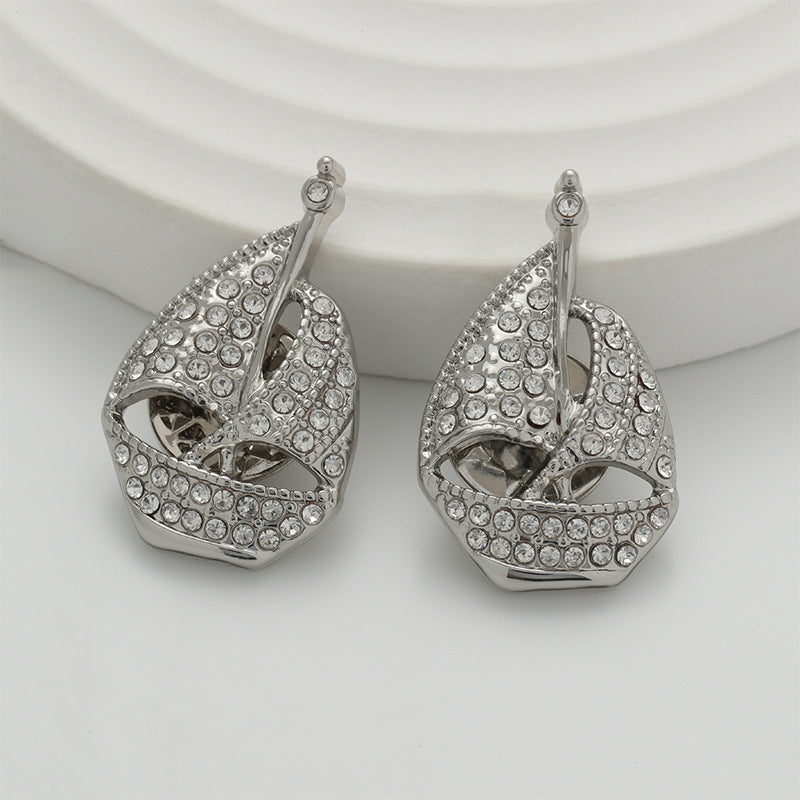 Silver Sailboat Full Diamond Design Fashion Metal Brooch Pin 2pcs - Image 4