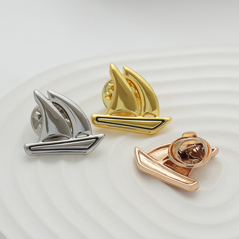 Rose Gold and Silver Luxury Metal Boat-Shaped Brooch Pin 3 Pack - Image 3