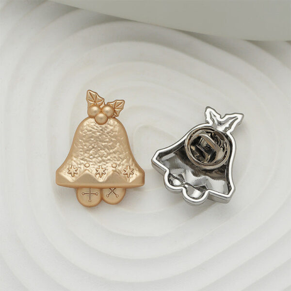 Vintage Christmas Bell Matte Gold and Silver Alloy Brooch 4pcs - Image 3