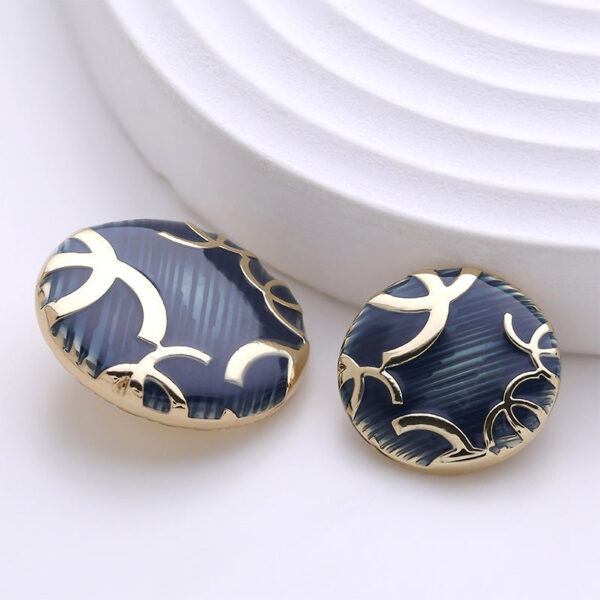 Round Sea Blue Branched Pattern Fashion Metal Coat Button 5pcs - Image 3