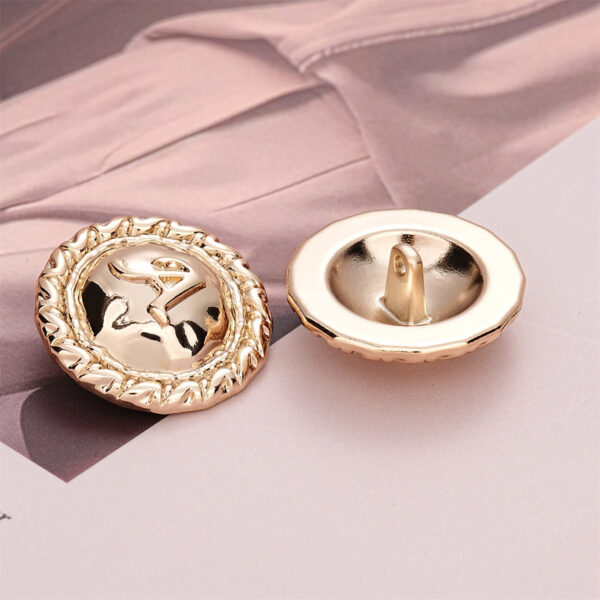 23mm Light Gold Round A-Letter Metal Sewing Button 10pcs - Image 2
