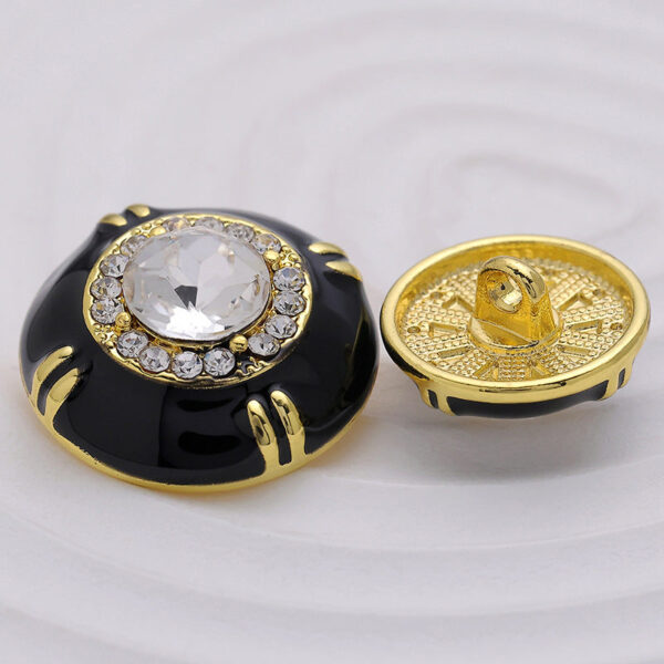 Black White Gold-Trimmed Diamond Metal Epoxy Sewing Button 6pcs - Image 3