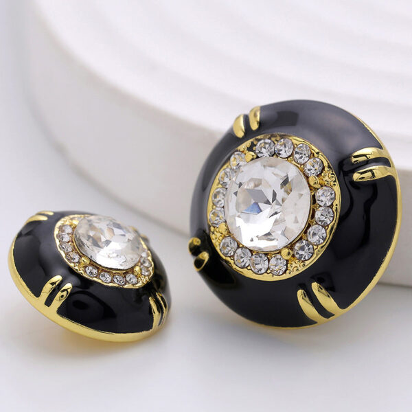 Black White Gold-Trimmed Diamond Metal Epoxy Sewing Button 6pcs - Image 5