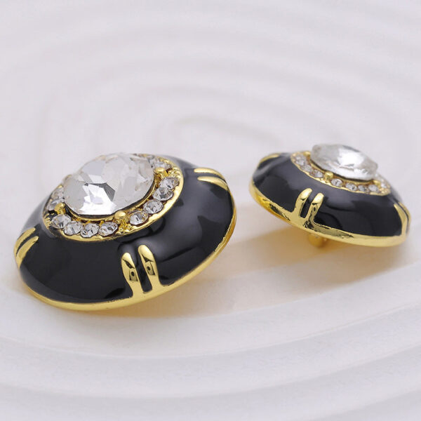 Black White Gold-Trimmed Diamond Metal Epoxy Sewing Button 6pcs - Image 4