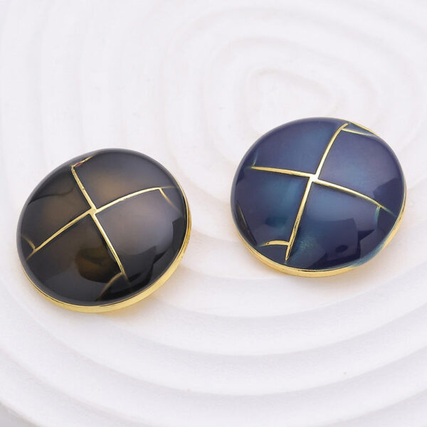 23mm Black Blue Crosshatch Pattern Gold Hand-Sewn Metal Button 6pcs - Image 3