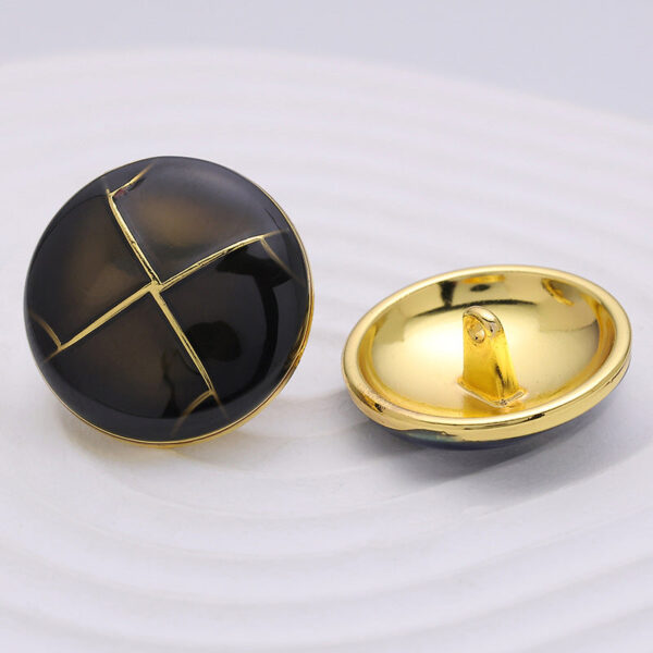23mm Black Blue Crosshatch Pattern Gold Hand-Sewn Metal Button 6pcs - Image 2
