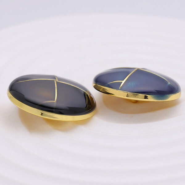23mm Black Blue Crosshatch Pattern Gold Hand-Sewn Metal Button 6pcs - Image 4