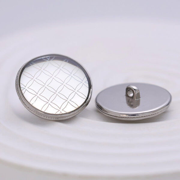20mm Silver Round Rainbow Checkered Metal Button 5pcs - Image 2